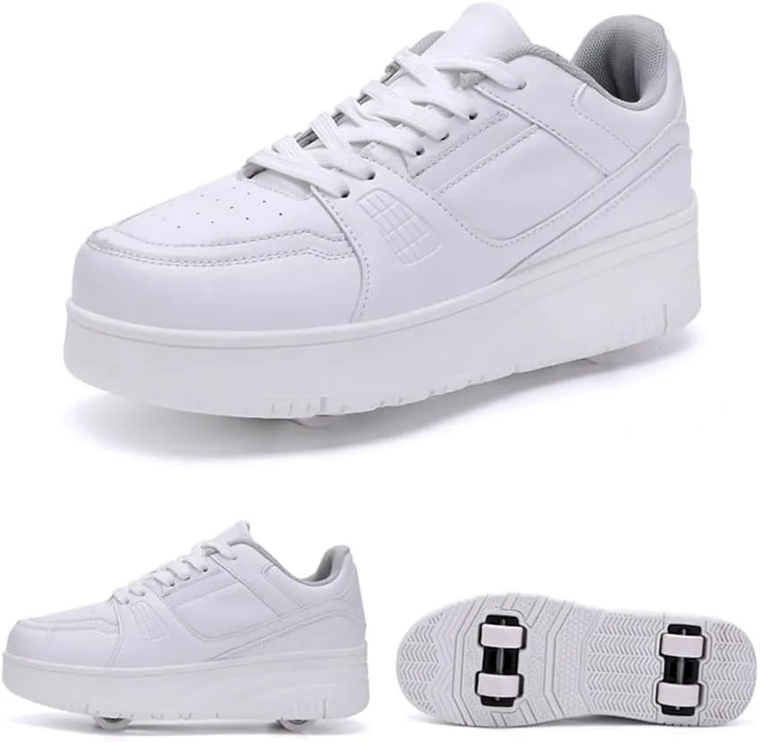 Kids Roller Skates Shoes Sneakers for Boys & Girls, Unisex Outdoor Parkour Shoes with 4-Wheels Trainer Skateboarding Shoe Retractable Skating Shoes for Children's Park Sports Walking