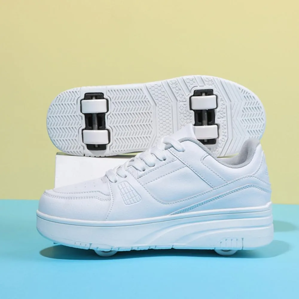 Kids Roller Skates Shoes Sneakers for Boys & Girls, Unisex Outdoor Parkour Shoes with 4-Wheels Trainer Skateboarding Shoe Retractable Skating Shoes for Children's Park Sports Walking