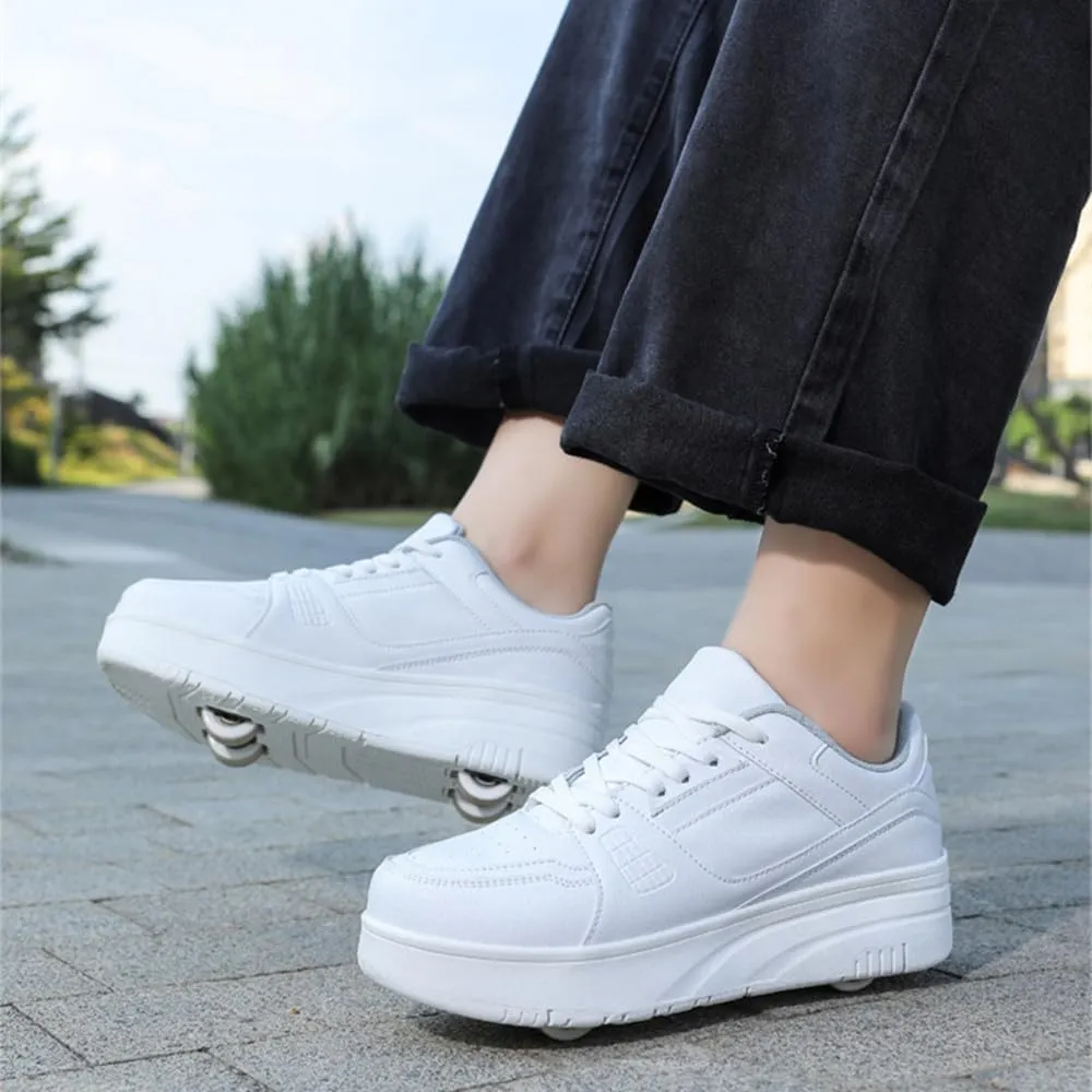 Kids Roller Skates Shoes Sneakers for Boys & Girls, Unisex Outdoor Parkour Shoes with 4-Wheels Trainer Skateboarding Shoe Retractable Skating Shoes for Children's Park Sports Walking