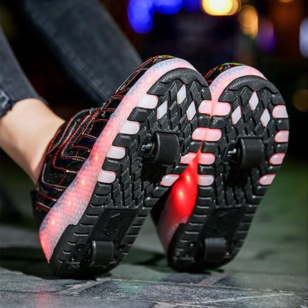 Kids Roller Skates Shoes Sneakers for Boys & Girls, USB Recharge Multiple Colour LED Automatic Retrectable Technical Skateboarding Skates for Light up Shiny Sneakers for Boys Girls Novel Gift