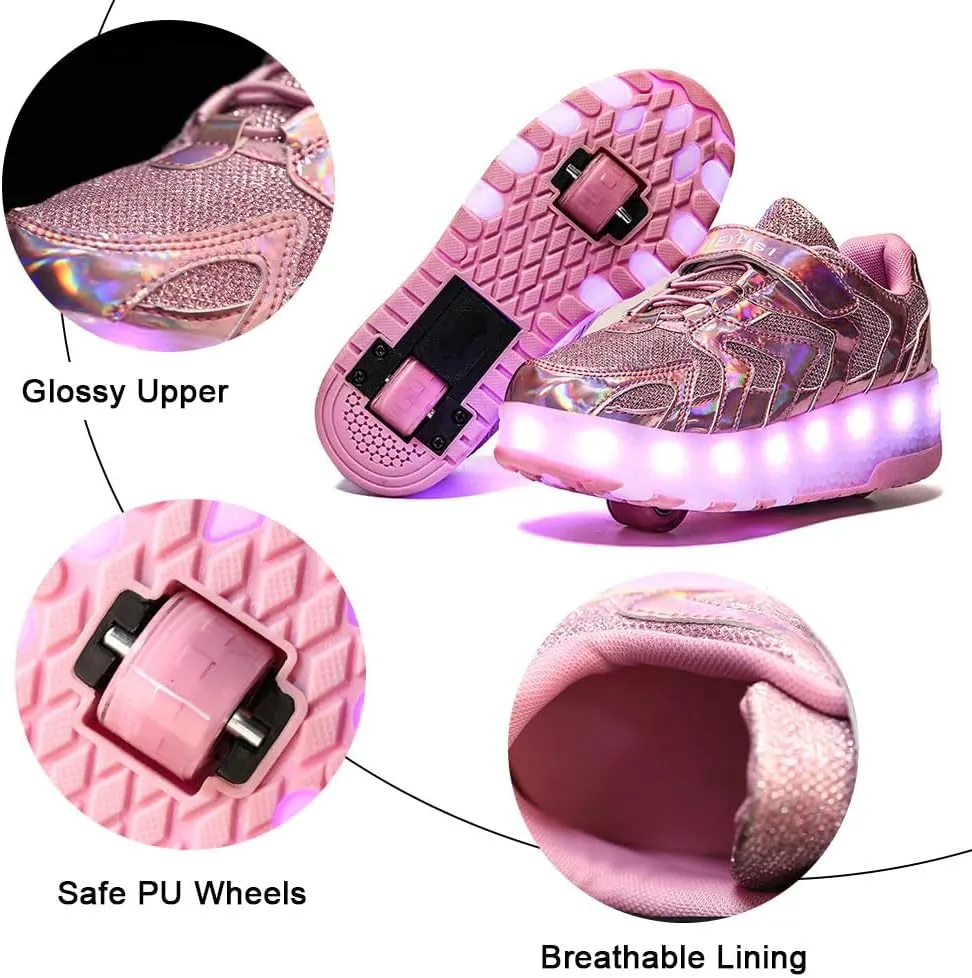 Kids Roller Skates Shoes Sneakers for Boys & Girls, USB Recharge Multiple Colour LED Automatic Retrectable Technical Skateboarding Skates for Light up Shiny Sneakers for Boys Girls Novel Gift