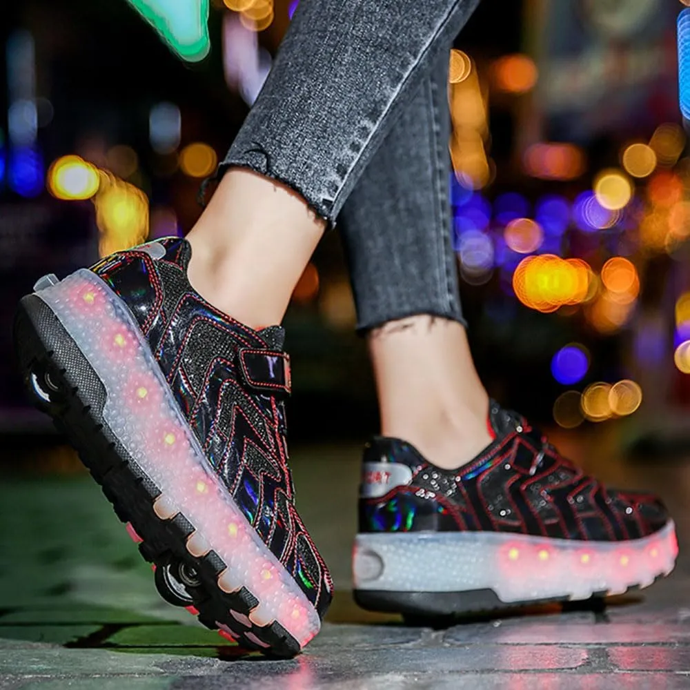 Kids Roller Skates Shoes Sneakers for Boys & Girls, USB Recharge Multiple Colour LED Automatic Retrectable Technical Skateboarding Skates for Light up Shiny Sneakers for Boys Girls Novel Gift