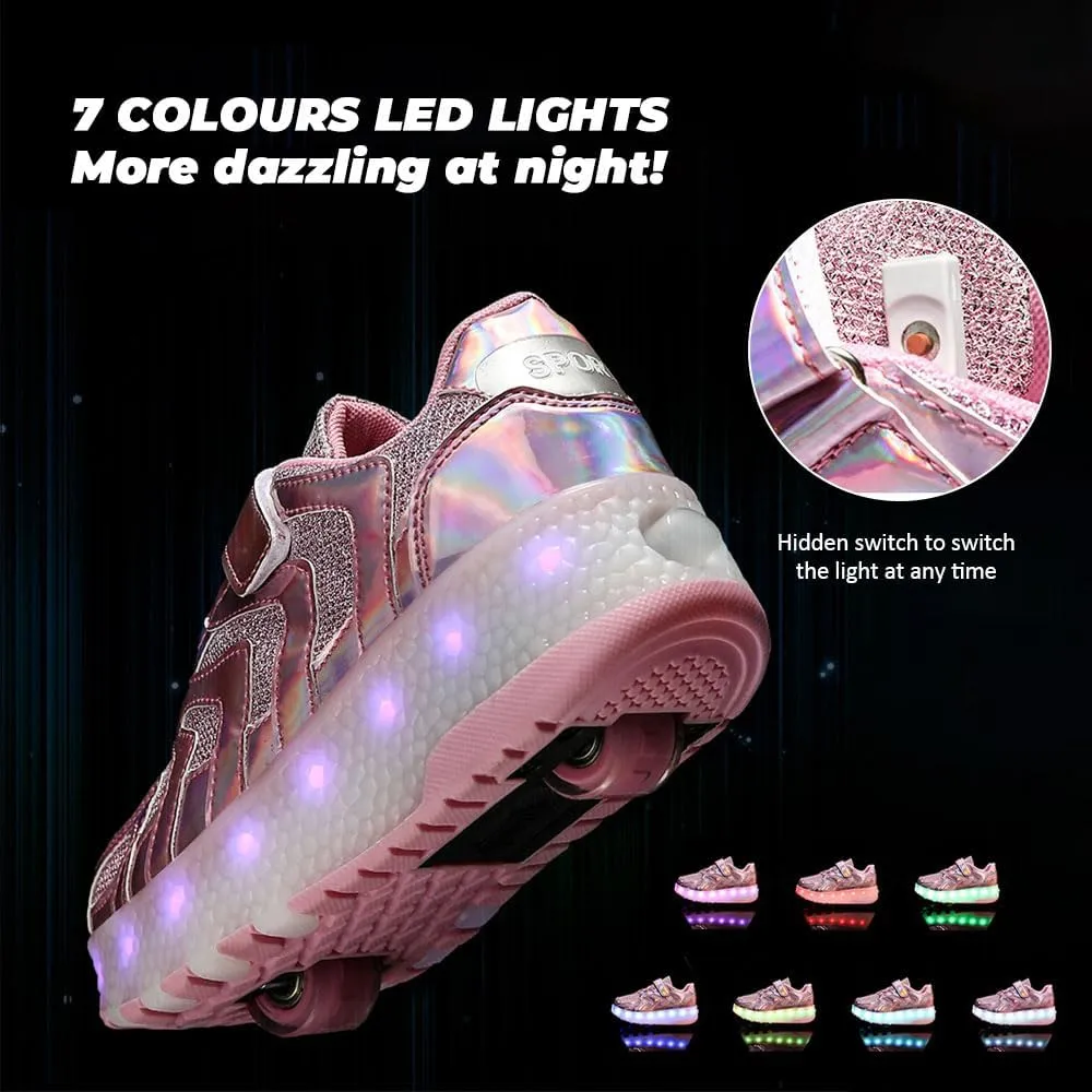 Kids Roller Skates Shoes Sneakers for Boys & Girls, USB Recharge Multiple Colour LED Automatic Retrectable Technical Skateboarding Skates for Light up Shiny Sneakers for Boys Girls Novel Gift
