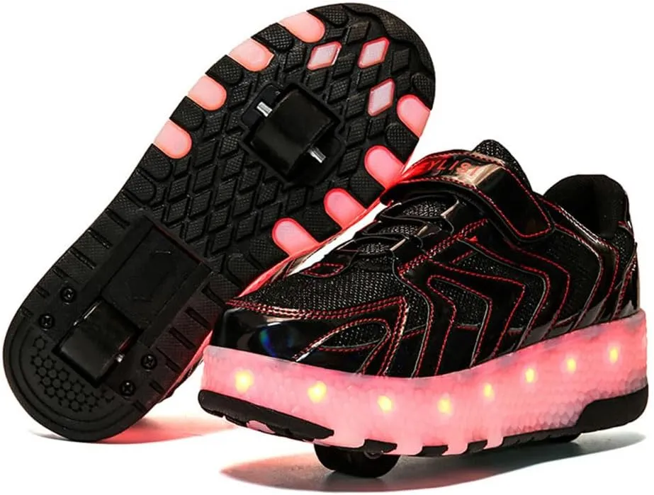 Kids Roller Skates Shoes Sneakers for Boys & Girls, USB Recharge Multiple Colour LED Automatic Retrectable Technical Skateboarding Skates for Light up Shiny Sneakers for Boys Girls Novel Gift