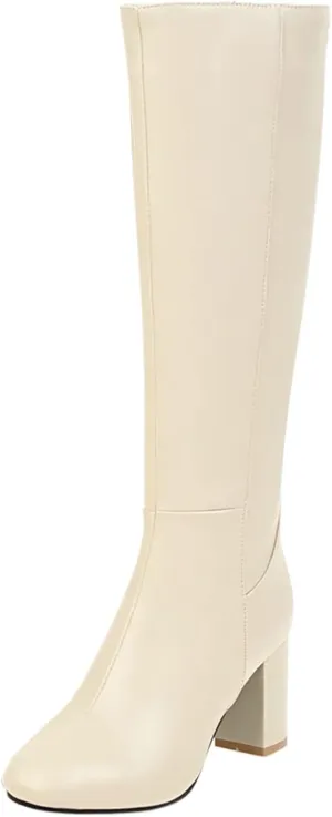 Knee High Boots Chunky Heel Boots Women's Thick High Heel Square Toe Fashionable Versatile Warm And Comfortable Boots