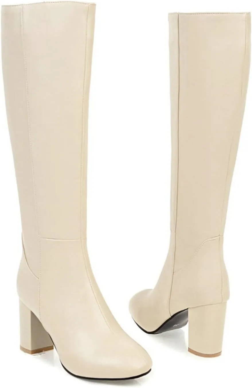 Knee High Boots Chunky Heel Boots Women's Thick High Heel Square Toe Fashionable Versatile Warm And Comfortable Boots