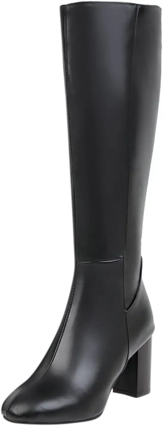 Knee High Boots Chunky Heel Boots Women's Thick High Heel Square Toe Fashionable Versatile Warm And Comfortable Boots