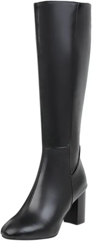 Knee High Boots Chunky Heel Boots Women's Thick High Heel Square Toe Fashionable Versatile Warm And Comfortable Boots