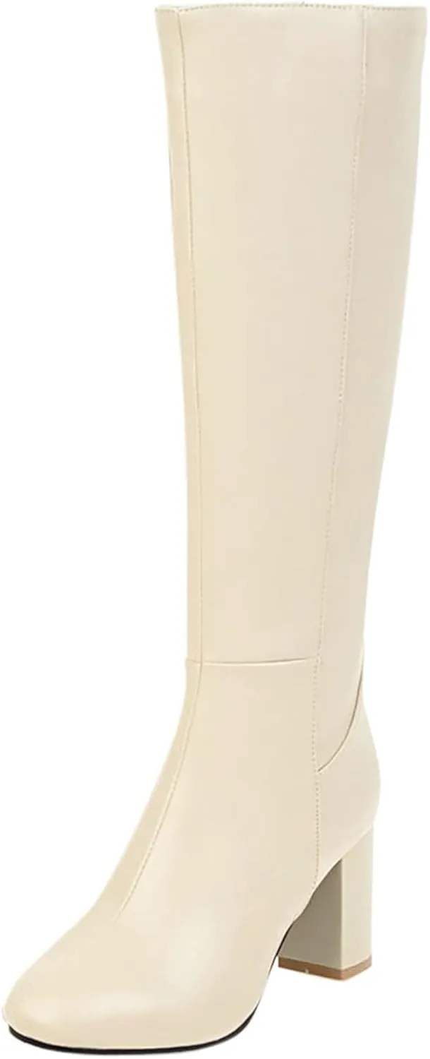 Knee High Boots Chunky Heel Boots Women's Thick High Heel Square Toe Fashionable Versatile Warm And Comfortable Boots