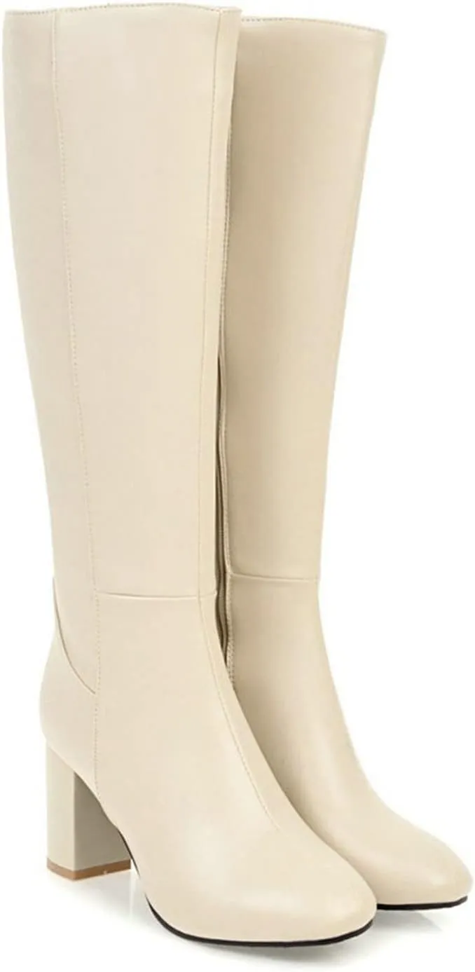 Knee High Boots Chunky Heel Boots Women's Thick High Heel Square Toe Fashionable Versatile Warm And Comfortable Boots