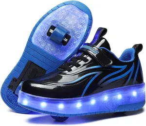 LED Roller Skate Shoes USB Recharge 7 Colour Automatic Retrectable Technical Skateboarding Skates for Kids Light up Sneakers for Girls Boys Novel Gift