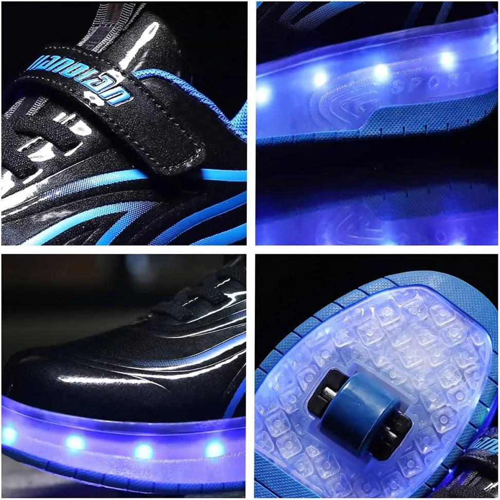 LED Roller Skate Shoes USB Recharge 7 Colour Automatic Retrectable Technical Skateboarding Skates for Kids Light up Sneakers for Girls Boys Novel Gift