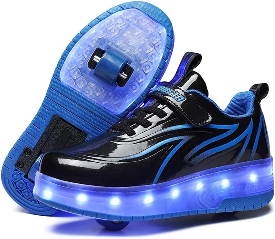 LED Roller Skate Shoes USB Recharge 7 Colour Automatic Retrectable Technical Skateboarding Skates for Kids Light up Sneakers for Girls Boys Novel Gift