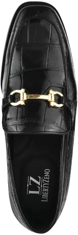 LIBERTYZENO Mens Crocodile Print Genuine Leather Adults Noble Penny Loafers Slip On Shoes for Prom Graduation
