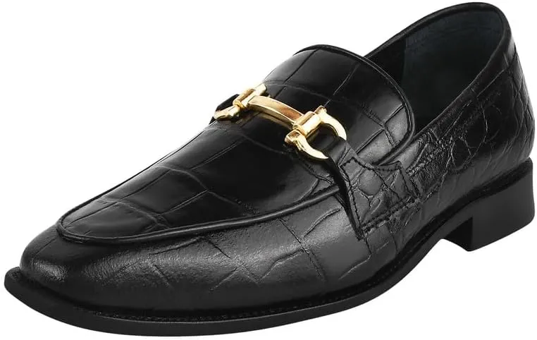 LIBERTYZENO Mens Crocodile Print Genuine Leather Adults Noble Penny Loafers Slip On Shoes for Prom Graduation
