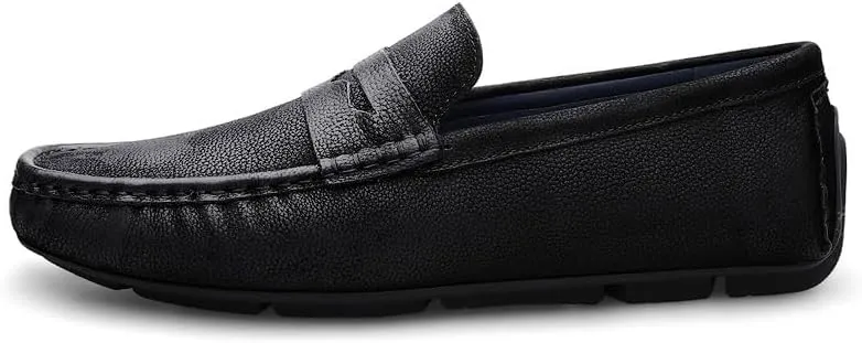 Loafers for Men Square Toe Nubuck Leather Penny Driving Loafers Lightweight Anti-Slip Flexible Classic Fashion Slip On(Black,8.5)