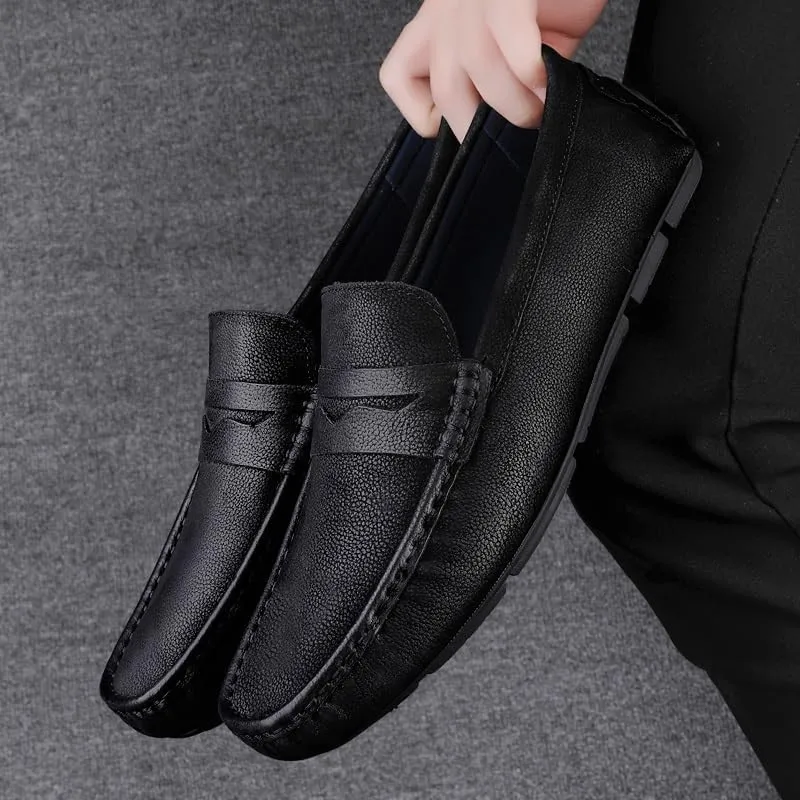 Loafers for Men Square Toe Nubuck Leather Penny Driving Loafers Lightweight Anti-Slip Flexible Classic Fashion Slip On(Black,8.5)