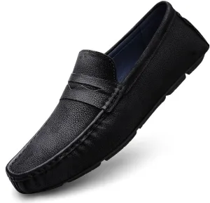 Loafers for Men Square Toe Nubuck Leather Penny Driving Loafers Lightweight Anti-Slip Flexible Classic Fashion Slip On(Black,8.5)