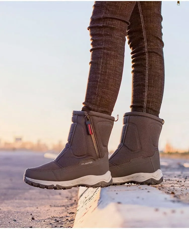 Men's and Women's Fur Lined Warm Outdoor Hiking Waterproof Winter Shoes,Waterproof Slip Resistant Lightweight Ankle Boots