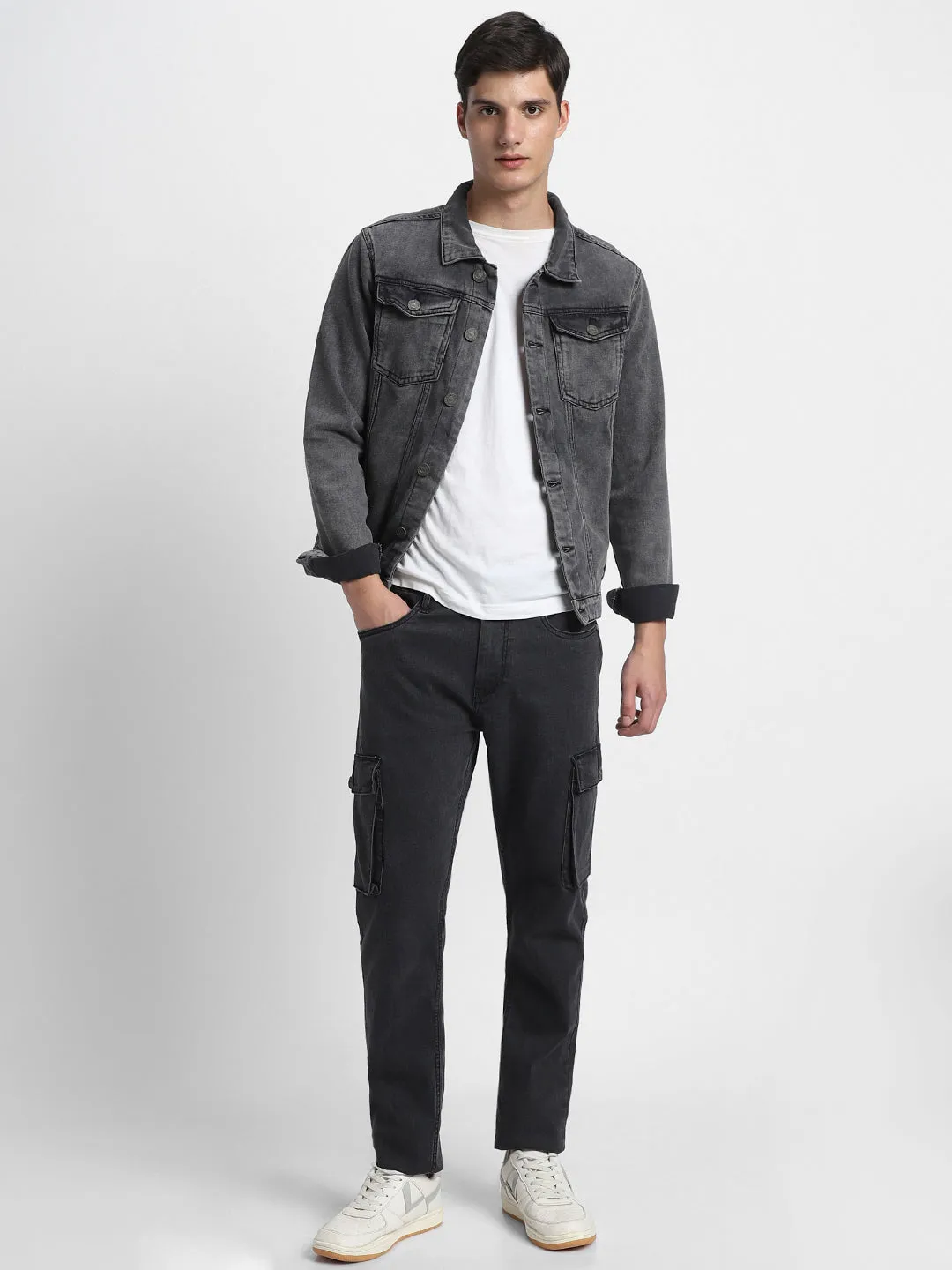 Men's Cargo Straight Rinse Black Stretchable Jeans