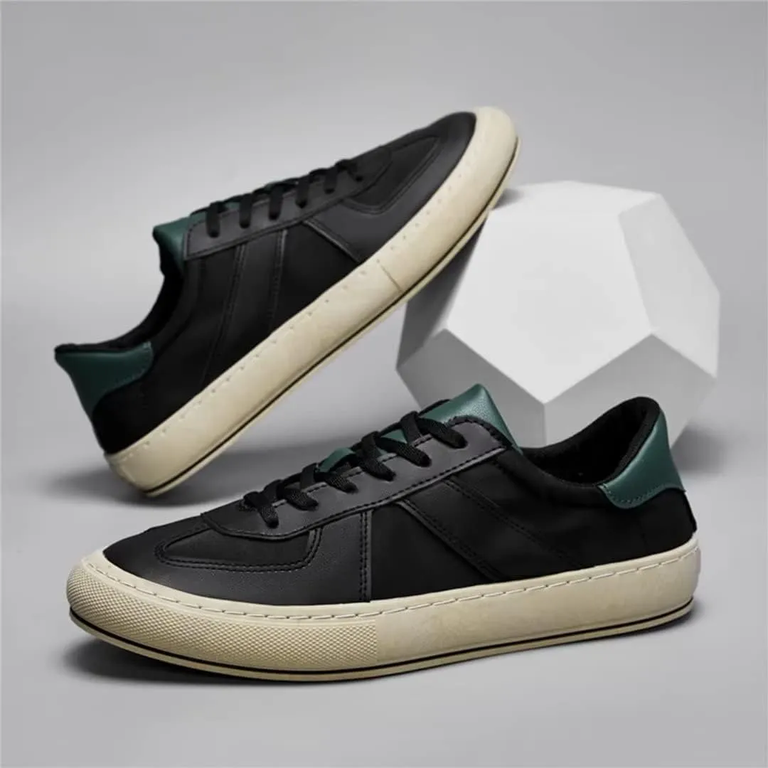 Men's Casual Sneakers Comfortable Lightweight Leather Low Top Non-Slip Skate Shoes Lace-up Walking Shoes