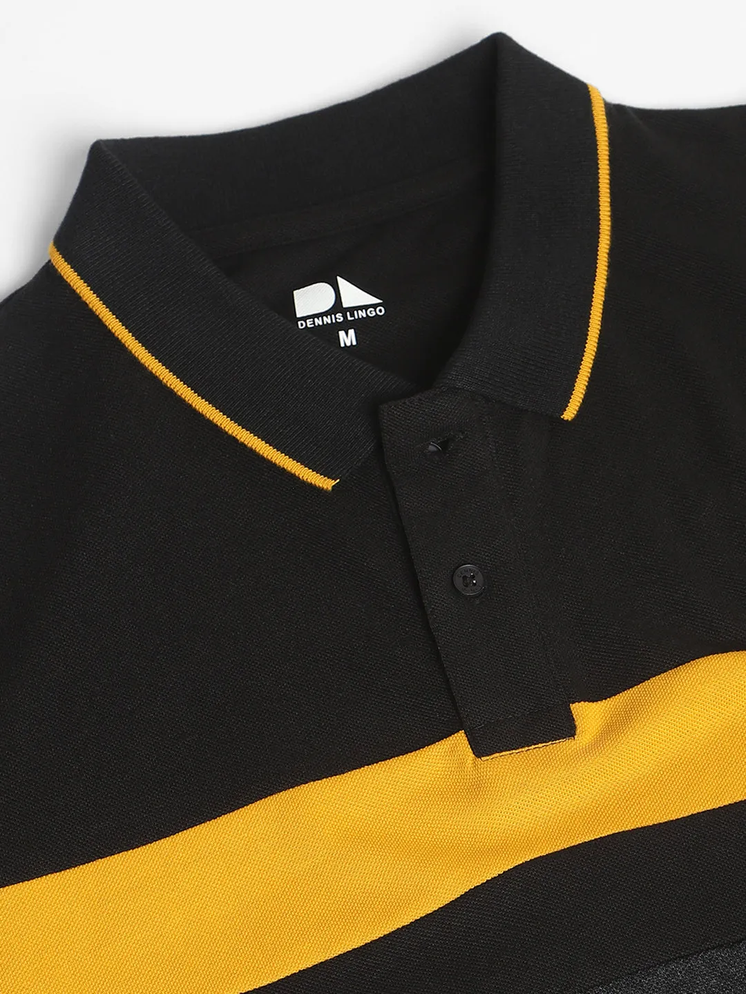 Men's Cotton Black Color-Blocked Polo T-Shirt