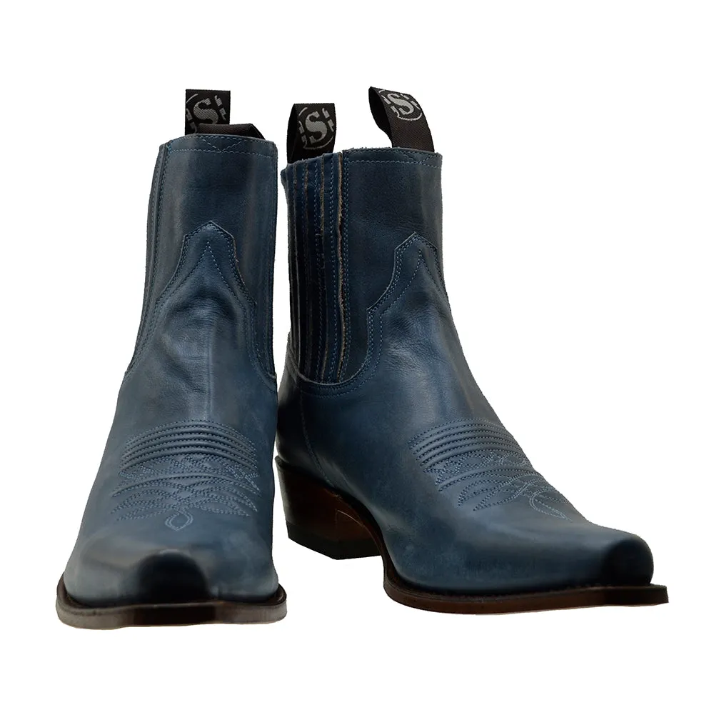 Men's Cowboy Boots Sendra 6479 Blue Leather Cuban Heel