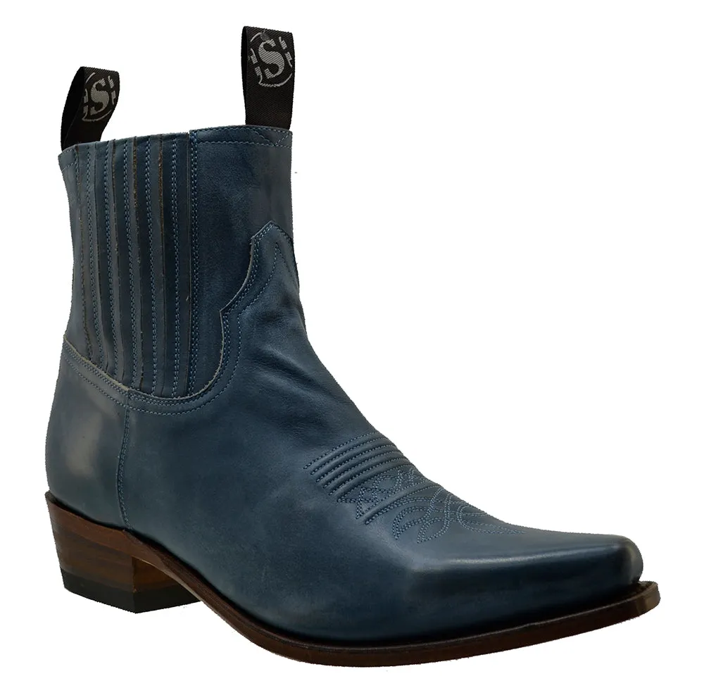 Men's Cowboy Boots Sendra 6479 Blue Leather Cuban Heel