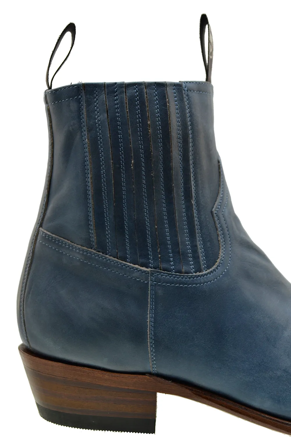 Men's Cowboy Boots Sendra 6479 Blue Leather Cuban Heel