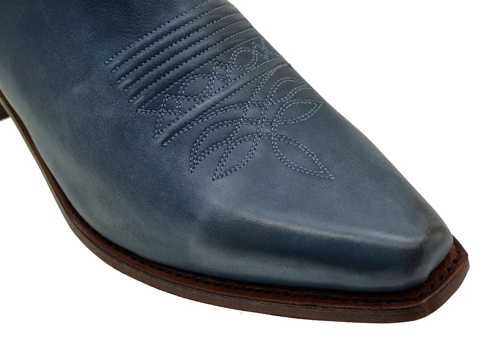 Men's Cowboy Boots Sendra 6479 Blue Leather Cuban Heel