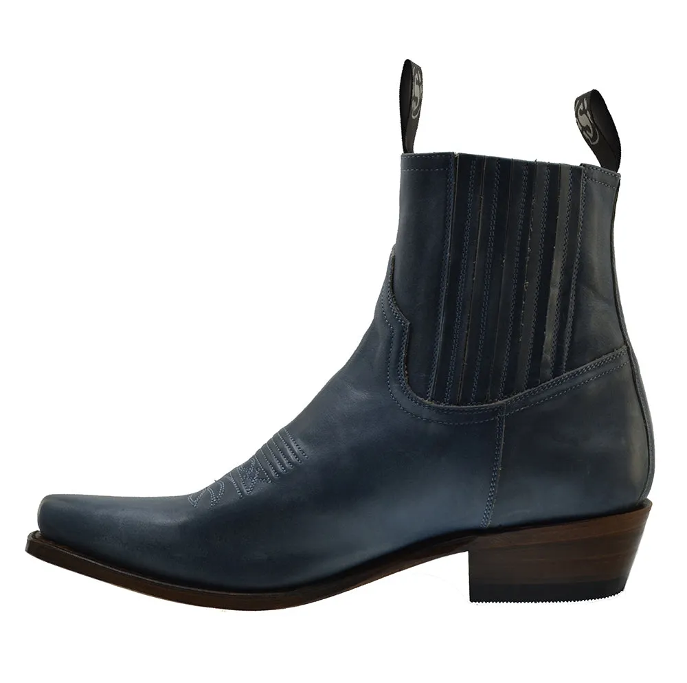 Men's Cowboy Boots Sendra 6479 Blue Leather Cuban Heel