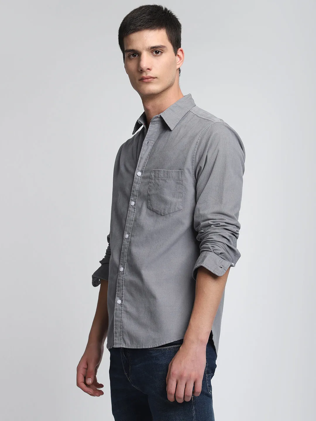 Men's Cuban Collar Regular Fit Printed Navy Casual Shirt