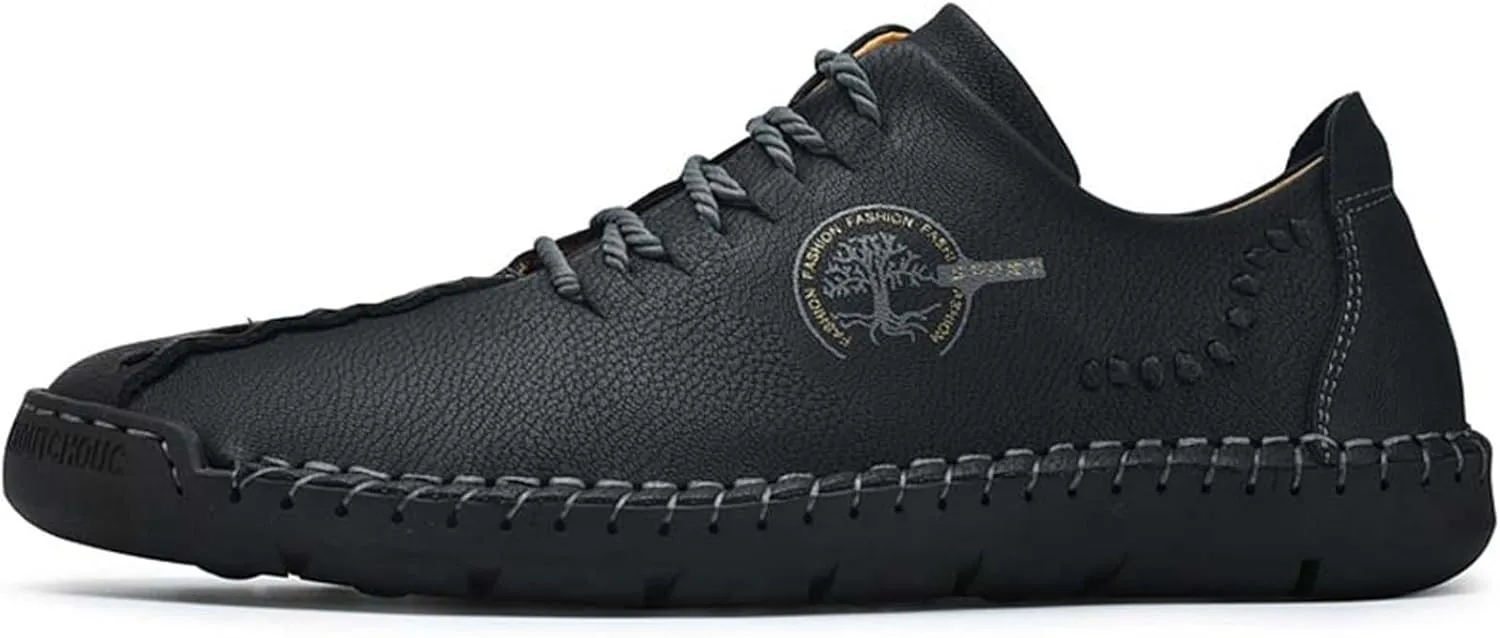 Men's Fashion Leather Non-Slip Lace Up Loafers Breathable Casual Outdoor Sports Walking Shoes Lightweight Flat Shoes for Men