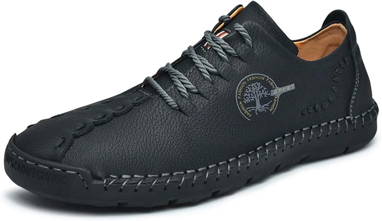Men's Fashion Leather Non-Slip Lace Up Loafers Breathable Casual Outdoor Sports Walking Shoes Lightweight Flat Shoes for Men
