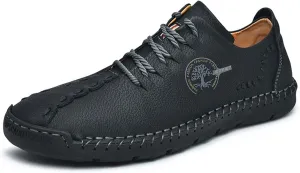 Men's Fashion Leather Non-Slip Lace Up Loafers Breathable Casual Outdoor Sports Walking Shoes Lightweight Flat Shoes for Men