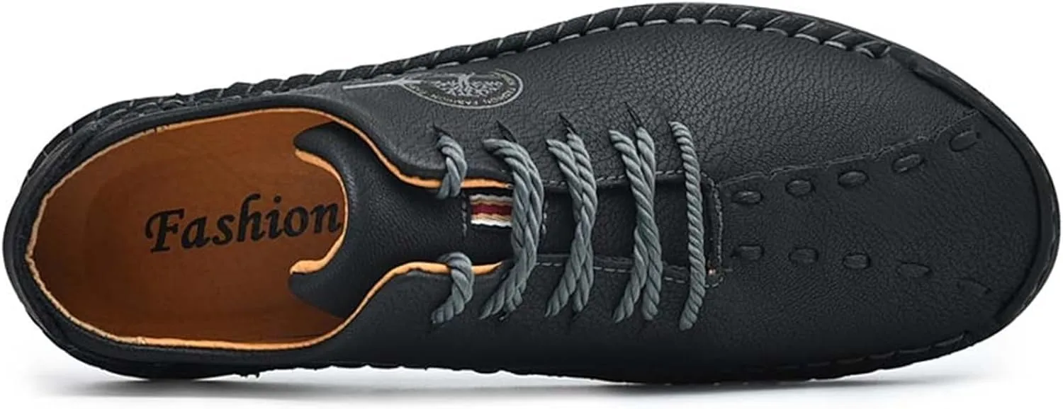 Men's Fashion Leather Non-Slip Lace Up Loafers Breathable Casual Outdoor Sports Walking Shoes Lightweight Flat Shoes for Men