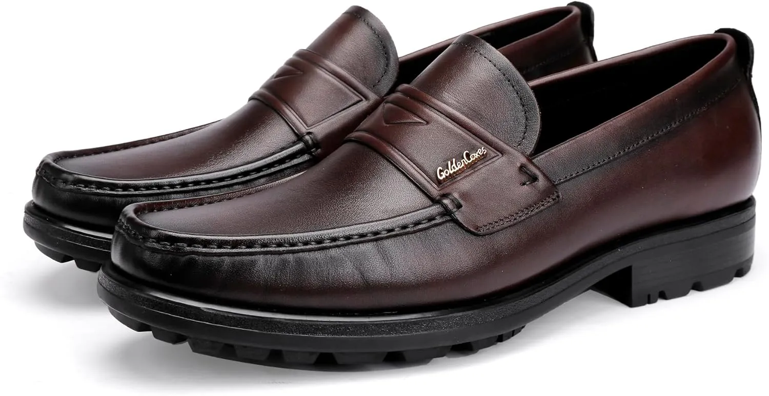 Mens Leather Loafers Casual Penny Loafers for Mens Soft Thick Sole Slip on Dress Shoe Wedding Party Business Formal Shoe
