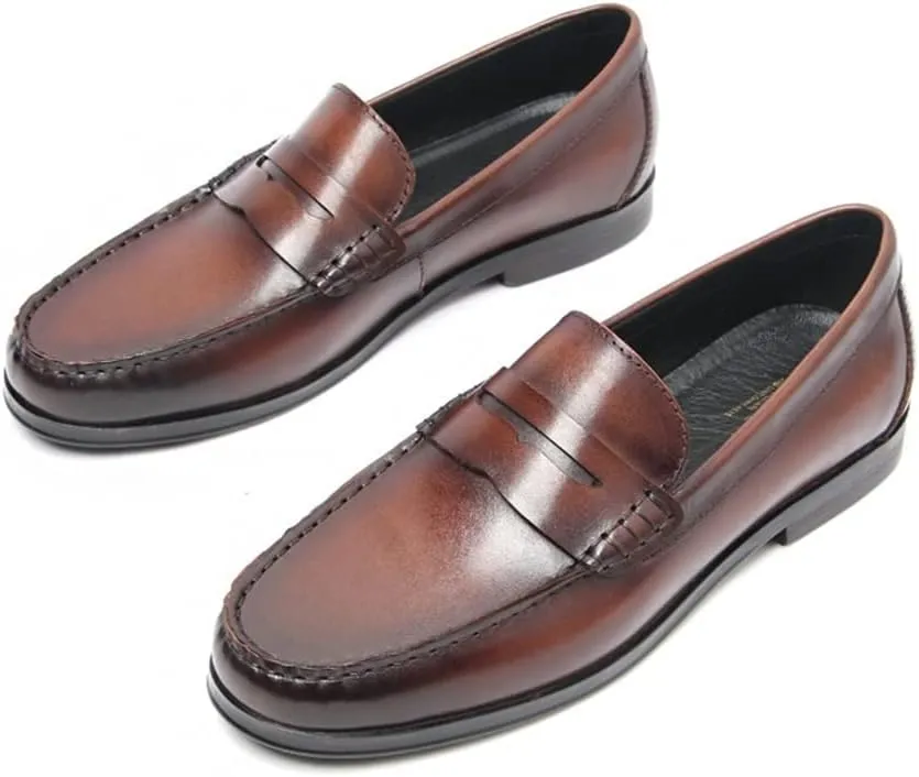 Men's Loafers Penny Loafers Round Toe Simple Lightweight Leather Lightweight Flexible Flat Heel Casual Party Slip-ons