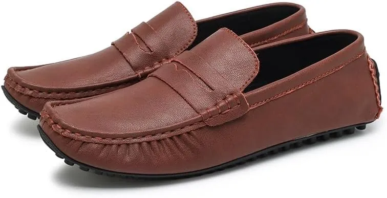 Mens Loafers Shoe Round Toe Faux Leather Penny Driving Loafers Comfortable Flat Heel Lightweight Walking Prom Slip On