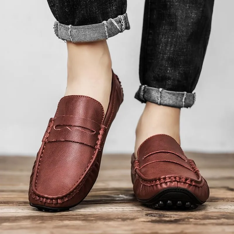 Mens Loafers Shoe Round Toe Faux Leather Penny Driving Loafers Comfortable Flat Heel Lightweight Walking Prom Slip On