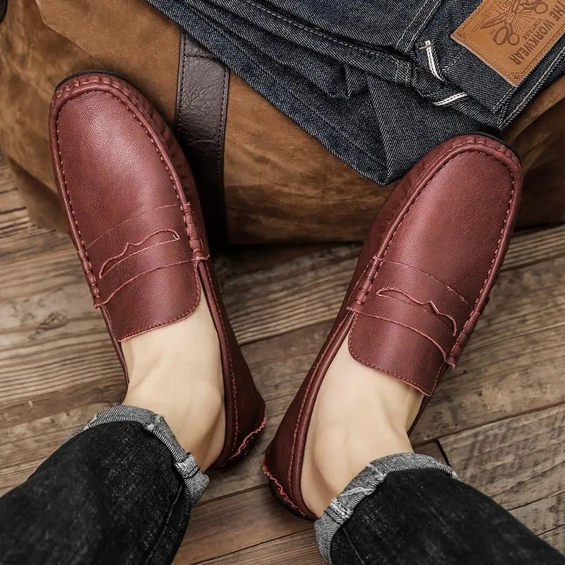 Mens Loafers Shoe Round Toe Faux Leather Penny Driving Loafers Comfortable Flat Heel Lightweight Walking Prom Slip On
