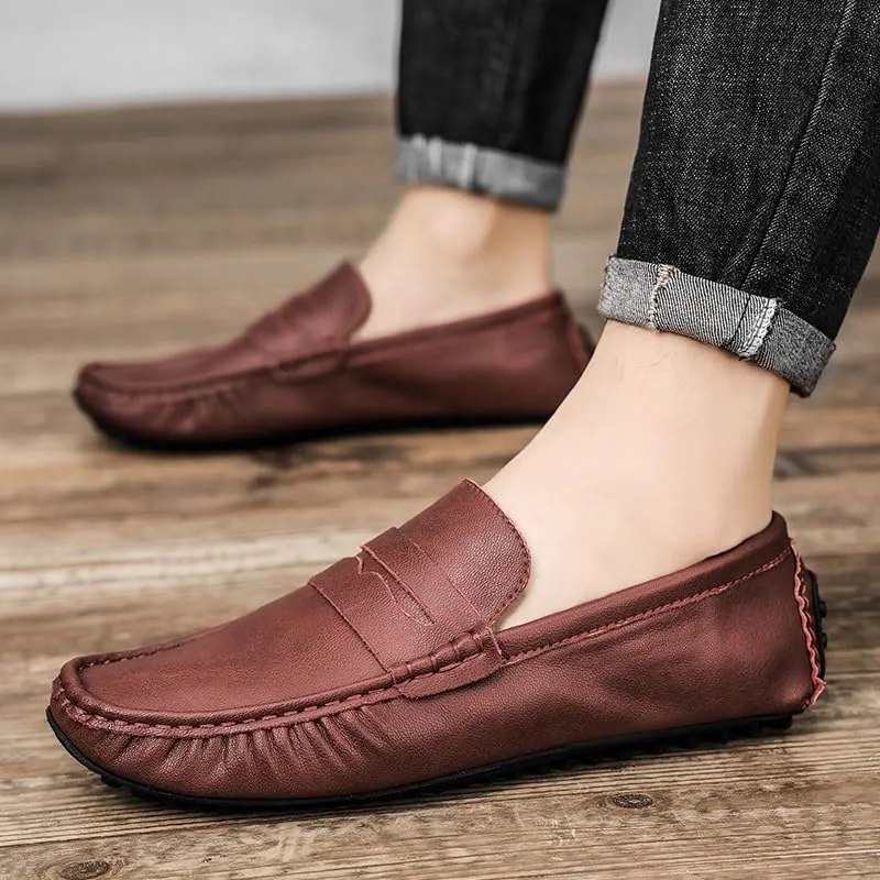 Mens Loafers Shoe Round Toe Faux Leather Penny Driving Loafers Comfortable Flat Heel Lightweight Walking Prom Slip On