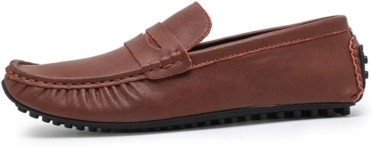Mens Loafers Shoe Round Toe Faux Leather Penny Driving Loafers Comfortable Flat Heel Lightweight Walking Prom Slip On