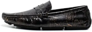 Mens Loafers Shoe Square Toe Floral Print Nubuck Leather Penny Driving Loafers Slip Resistant Lightweight Anti-Slip Fashion Slip-on