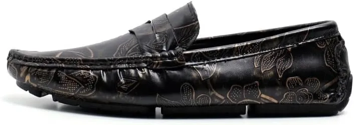 Mens Loafers Shoe Square Toe Floral Print Nubuck Leather Penny Driving Loafers Slip Resistant Lightweight Anti-Slip Fashion Slip-on