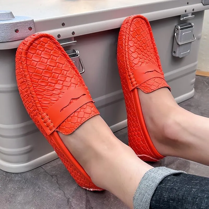 Mens Loafers Shoe Square Toe Vegan Leather Stone Pattern Penny Loafers Anti-Slip Flexible Comfortable Wedding Prom Slip-ons