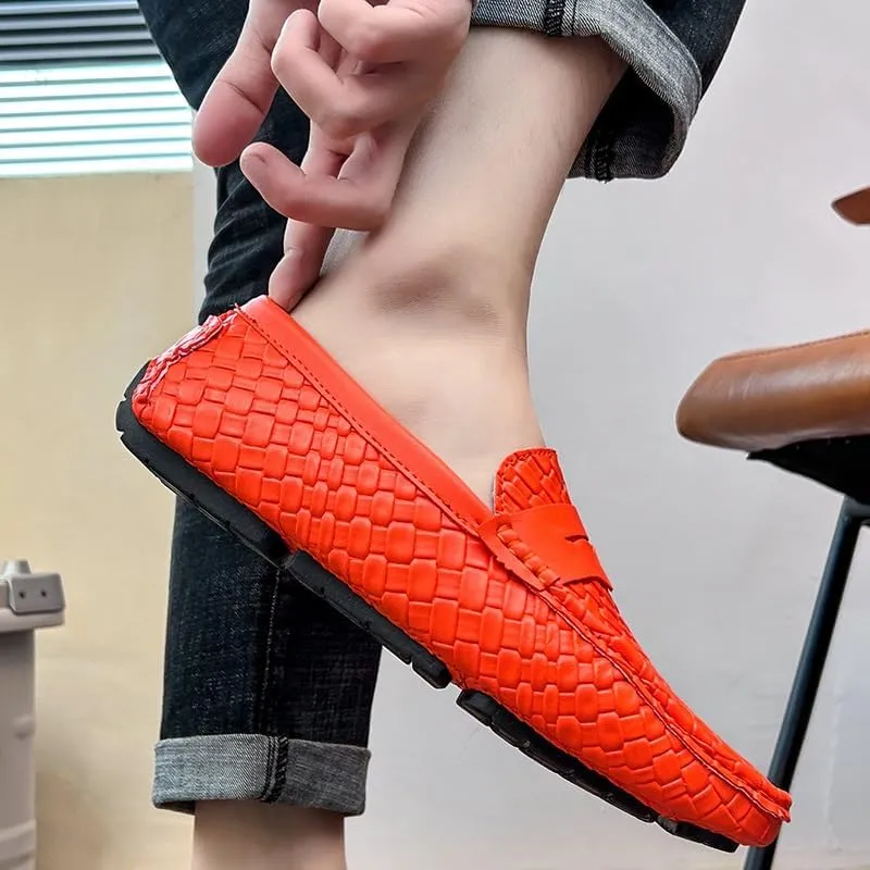 Mens Loafers Shoe Square Toe Vegan Leather Stone Pattern Penny Loafers Anti-Slip Flexible Comfortable Wedding Prom Slip-ons