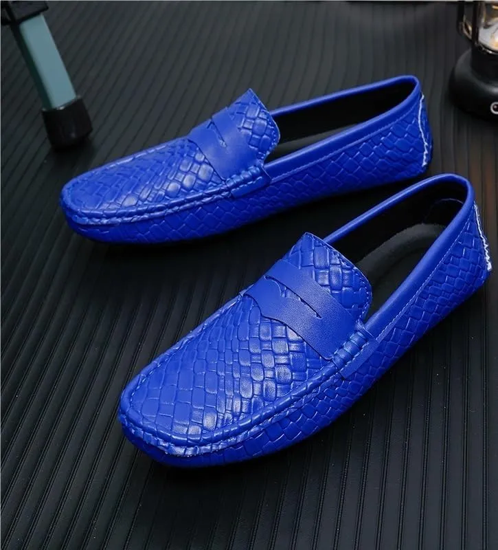 Mens Loafers Shoe Square Toe Vegan Leather Stone Pattern Penny Loafers Anti-Slip Flexible Comfortable Wedding Prom Slip-ons
