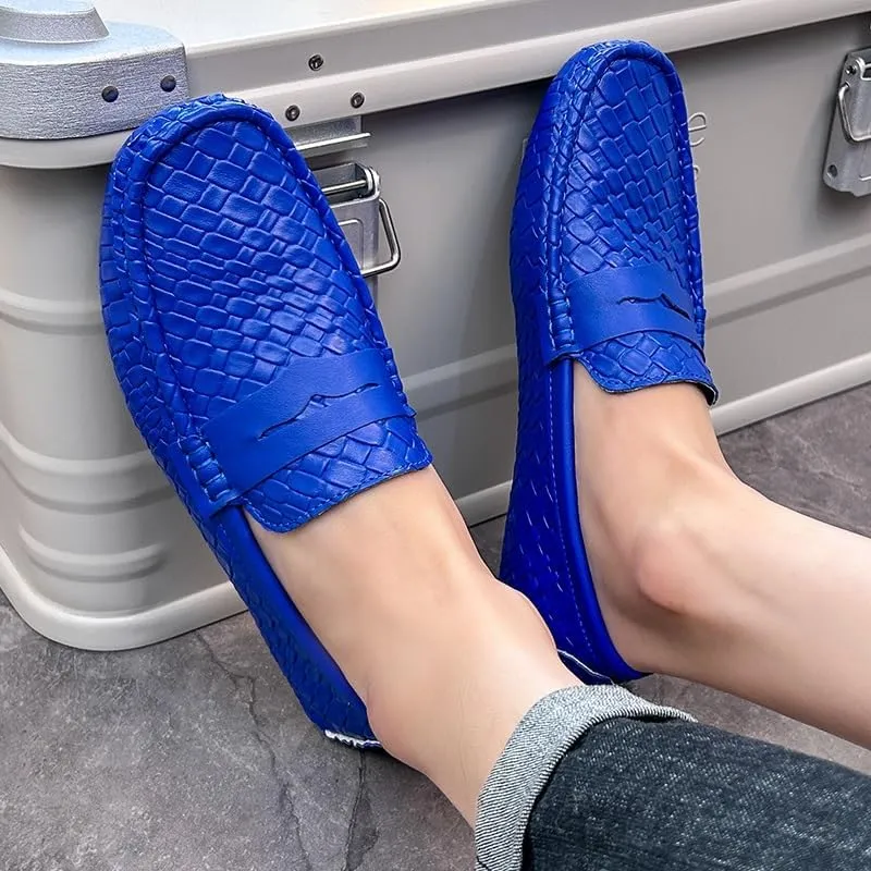 Mens Loafers Shoe Square Toe Vegan Leather Stone Pattern Penny Loafers Anti-Slip Flexible Comfortable Wedding Prom Slip-ons