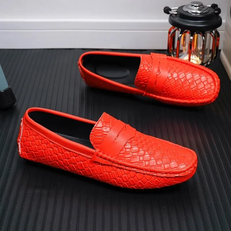 Mens Loafers Shoe Square Toe Vegan Leather Stone Pattern Penny Loafers Anti-Slip Flexible Comfortable Wedding Prom Slip-ons